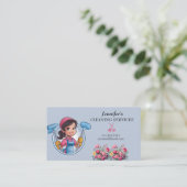 Cartoon Maid House Clearing Services Business Card Visitenkarte (Stehend Vorderseite)
