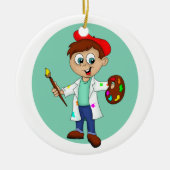 Cartoon Malerkünstler mit Pinsel und Palette Keramik Ornament (Vorne)