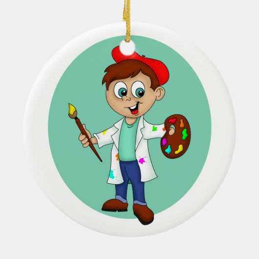 Cartoon Malerkünstler mit Pinsel und Palette Keramik Ornament (Hinten)