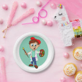 Cartoon Malerkünstler mit Pinsel und Palette Pappteller (Party)