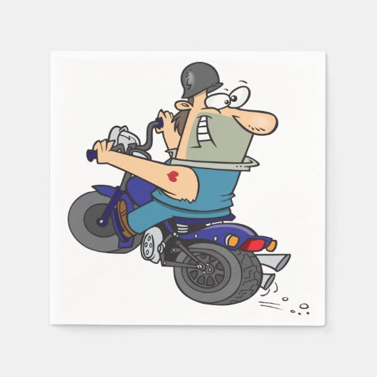 Cartoon Man auf einem Motorradpapier Napkins Serviette (Vorderseite)