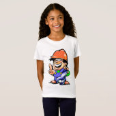 Cartoon Man in einem Hard Hat Girls T - Shirt (Vorne ganz)