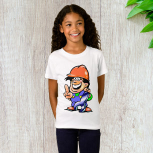 Cartoon Man in einem Hard Hat Girls T - Shirt