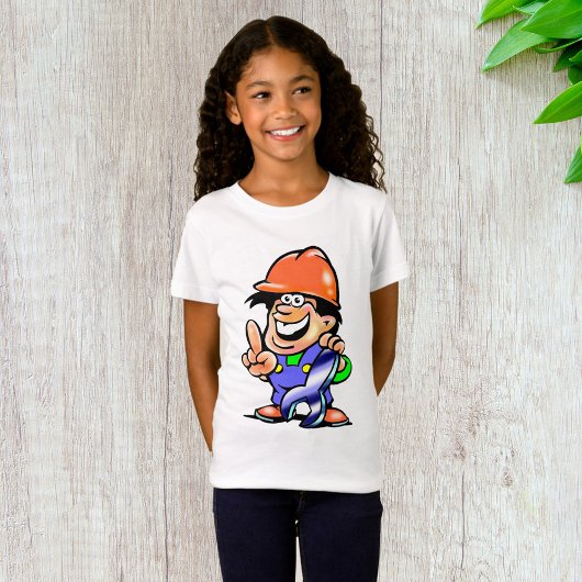 Cartoon Man in einem Hard Hat Girls T - Shirt