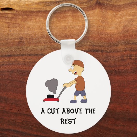 Cartoon Man With Lawnmower Schlüsselanhänger (Vorderseite)