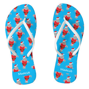 Cartoon Manatee in Santa Outfit Neuheit Name Badesandalen