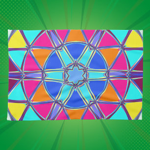 Cartoon Mandala Blau Rosa Gelb und Orange Geschirrtuch