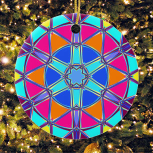 Cartoon Mandala Blau Rosa Gelb und Orange Keramik Ornament