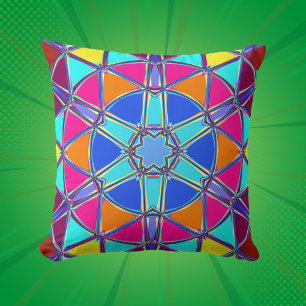 Cartoon Mandala Blau Rosa Gelb und Orange Kissen