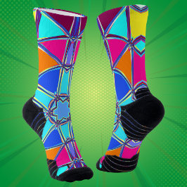 Cartoon Mandala Blau Rosa Gelb und Orange Socken