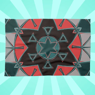 Cartoon Mandala Blau rot und schwarz Geschirrtuch