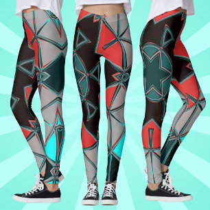 Cartoon Mandala Blau rot und schwarz Leggings