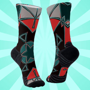 Cartoon Mandala Blau rot und schwarz Socken