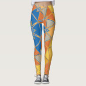 Cartoon Mandala Blauer Orange und Gelb Leggings (Vorderseite)