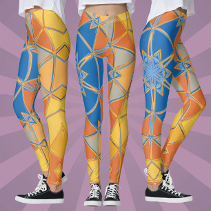 Cartoon Mandala Blauer Orange und Gelb Leggings