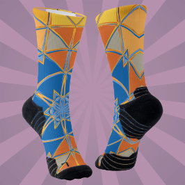 Cartoon Mandala Blauer Orange und Gelb Socken