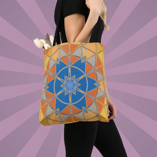 Cartoon Mandala Blauer Orange und Gelb Tasche