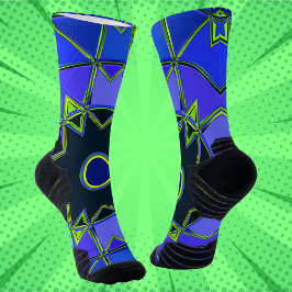 Cartoon Mandala Blue Green und Black Socken