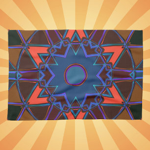 Cartoon Mandala Blue Orange und Lila Geschirrtuch