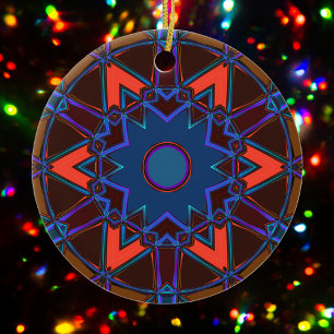 Cartoon Mandala Blue Orange und Lila Keramik Ornament