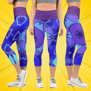 Cartoon Mandala Blue und Lila Capri Leggings