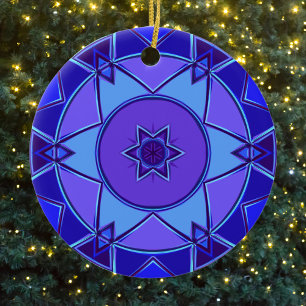 Cartoon Mandala Blue und Lila Keramik Ornament