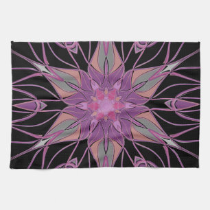 Cartoon Mandala Blume Black Lila und rosa Geschirrtuch