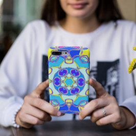 Cartoon Mandala Blume Blau Gelb und Rosa Case-Mate iPhone Hülle