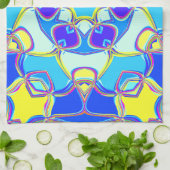 Cartoon Mandala Blume Blau Gelb und Rosa Geschirrtuch (Gefaltet)