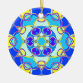Cartoon Mandala Blume Blau Gelb und Rosa Keramik Ornament (Vorne)