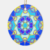 Cartoon Mandala Blume Blau Gelb und Rosa Keramik Ornament (Links)