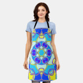 Cartoon Mandala Blume Blau Gelb und Rosa Schürze (Getragen)