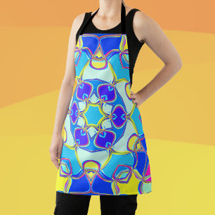 Cartoon Mandala Blume Blau Gelb und Rosa Schürze