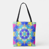 Cartoon Mandala Blume Blau Gelb und Rosa Tasche (Rückseite)