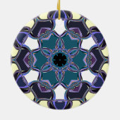 Cartoon Mandala Blume Blau Lila Schwarz und Weiß Keramik Ornament (Hinten)