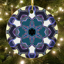 Cartoon Mandala Blume Blau Lila Schwarz und Weiß Keramik Ornament
