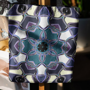 Cartoon Mandala Blume Blau Lila Schwarz und Weiß Tasche