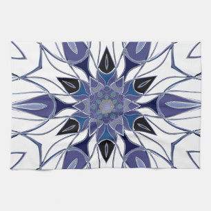 Cartoon Mandala Blume Blau Lila und weiß Geschirrtuch