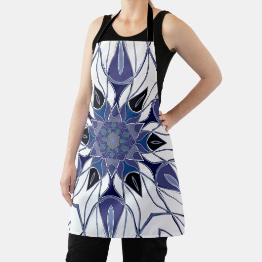 Cartoon Mandala Blume Blau Lila und weiß Schürze (InSitu)