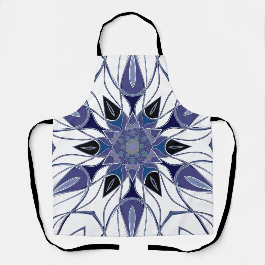Cartoon Mandala Blume Blau Lila und weiß Schürze (Vorderseite)