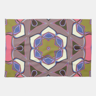 Cartoon Mandala Blume Blau Rosa und Gelb Geschirrtuch
