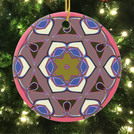 Cartoon Mandala Blume Blau Rosa und Gelb Keramik Ornament