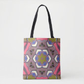 Cartoon Mandala Blume Blau Rosa und Gelbe Tasche B (Vorderseite)