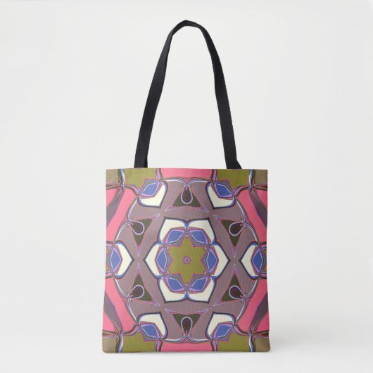 Cartoon Mandala Blume Blau Rosa und Gelbe Tasche B (Vorderseite)