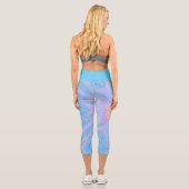 Cartoon Mandala Blume Blau und Gelb Capri Leggings (Rückseite)