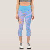 Cartoon Mandala Blume Blau und Gelb Capri Leggings (Vorderseite)