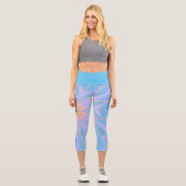Cartoon Mandala Blume Blau und Gelb Capri Leggings (Vorderseite)