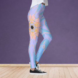 Cartoon Mandala Blume Blau und Gelb Leggings