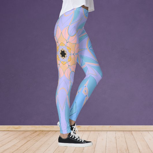 Cartoon Mandala Blume Blau und Gelb Leggings