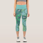Cartoon Mandala Blume Blau und Grün Capri Leggings (Vorderseite)